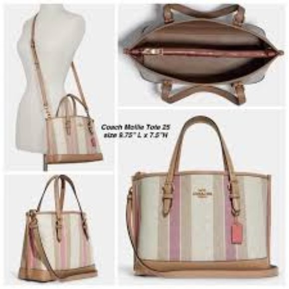 NWT Coach Mollie Tote 25 Signature Jacquard Handbag Pink Ivory Taffy Tan C8416 - Picture 15 of 15